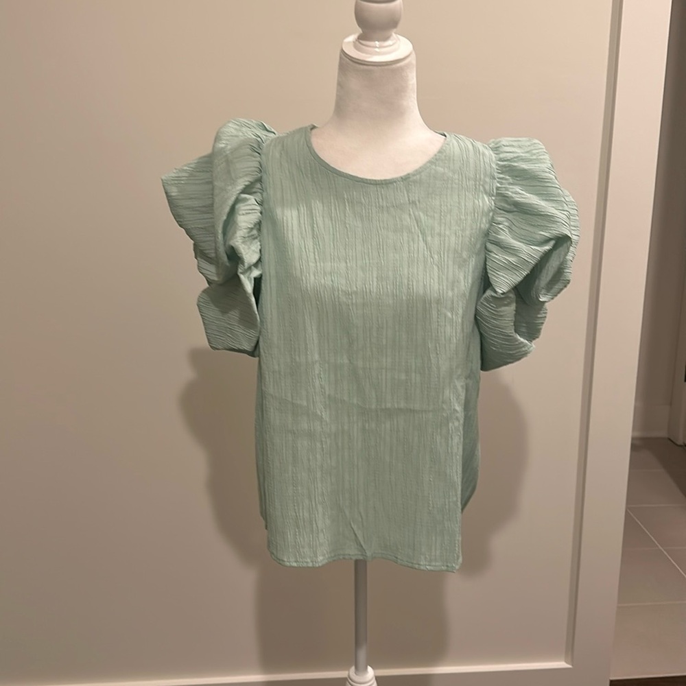 NWT THML Mint Puff Sleeve Top Sz L